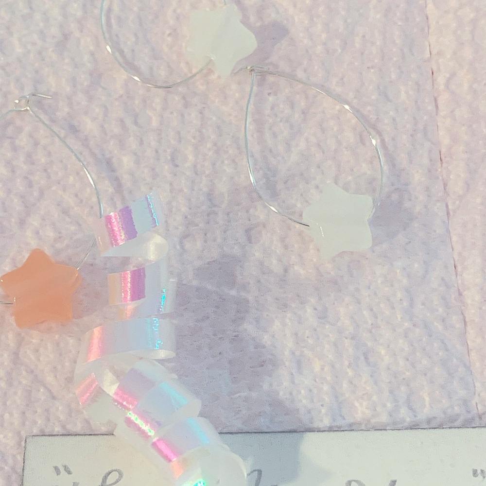 HANDMADE Teardrop Hoop Earrings Sterling Silver Luminous Star bead yello… - Picture 6 of 10